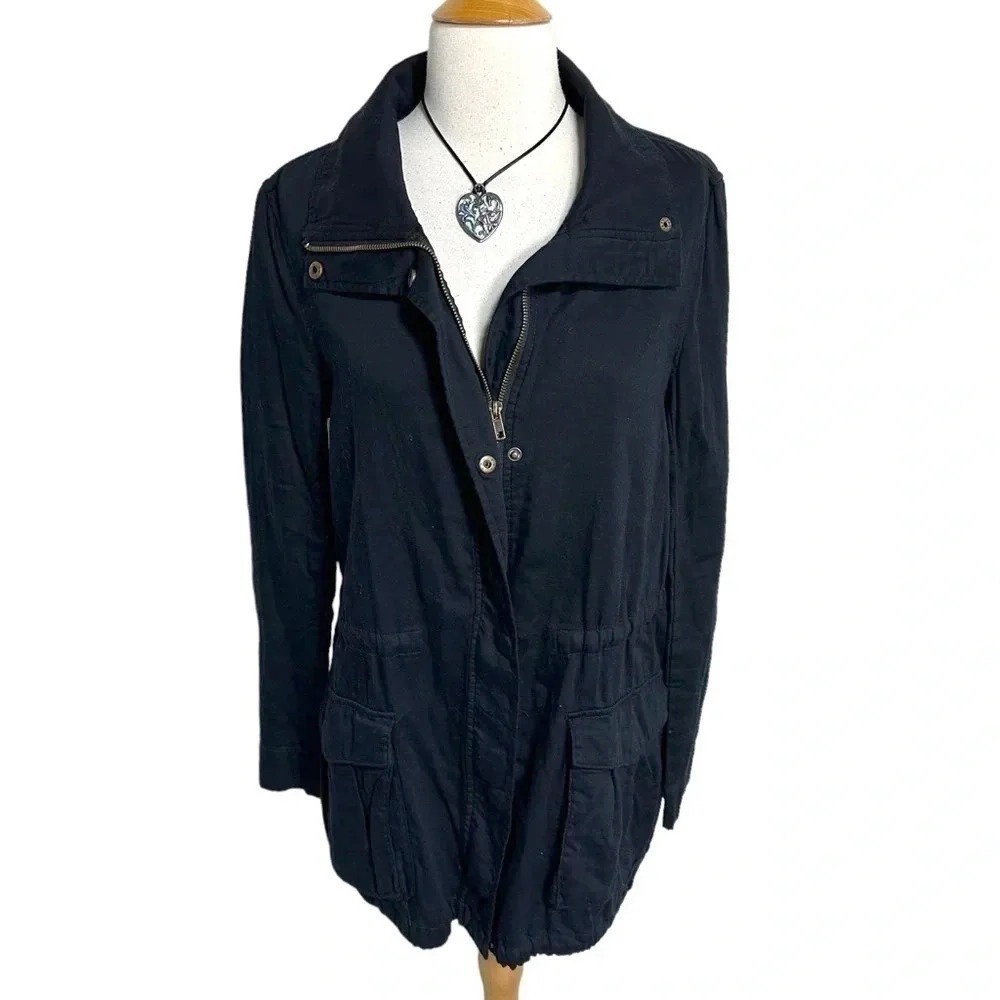 Forever 21 Contemporary Utility Jacket Small Black Drawstring Waist Anorak